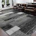 FlyDOIT Modern Geometric Patchwork Area Rug, 9x12 Grey Large Rugs for Living Room, Rockwood Collection Indoor Rugs for Bedroom, Throw Carpet Floor Decor for Entryway Dining Room Office Nursery