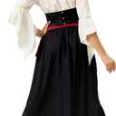 Women Pirate Costume with Peasant Blouse Off Shoulder Trumpet Sleeve Tops Victorian Steampunk Skirts, XXL