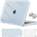 MOSISO Compatible with MacBook Air 13 inch Case M5 2026 M4 2025 M3 M2 2024-2022 A3449 A3240 A3113 A2681, Hard Shell&Keyboard Cover&Screen Film&Type C for MacBook Air 13.6 inch Case, Crystal Sky Blue