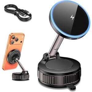 iPhone Magsafe Car Mount Charger [15W Fast Wireless Charging, 120+ LB Strongest Suction & 2800gf Strongest Magnetic] 360 Adjustable Car Phone Holders for your car, for iPhone 17 16 15 14 13 12 series