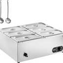 VEVOR 110V 6-Pan Commercial Food Warmer, 1200W Electric Steam Table 15cm/6inch Deep, Stainless Steel Buffet Bain Marie 48 Quart for Restaurants (Silver)