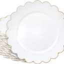 Sparkle and Bash Bridal Shower Plates - 9 in, White Plastic, 50 Pack, Gold Scalloped Edge - Disposable Plates for Weddings - Baby Showers & Tea Parties - Decorative Scalloped Serveware
