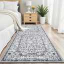 Vasofe Area Rugs for Bedroom Machine Washable Rugs for Living Room, Vintage Rug with Non-Slip Backing, Water Repellent Rug for Office, Kids Playroom (Grey, 2' x 6')