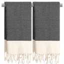 Сabanana Hand Towels for Bathroom - 2-Pack,16x40 Inch-100% Cotton,Turkish Bathroom Hand Towels,Super Absorbent & Quick-Dry Soft for Bath, Kitchen, Spa, Face, Hair, Dishcloth (New Black)