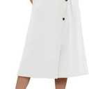 CHARTOU Women's Summer Linen Elastic Back Buttoned Swing Midi A Line Skirt (White, XL)