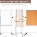 Double Sided Cork Board White Board, 32 x 48 inches Large Cork Board for Office, Height Adjustable Magnetic Dry Erase Board on Wheels, Portable Freestanding Natural Corkboard for Displaying, Planning