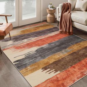Ciicool Abstract Area Rug Indoor, 3x5 Washable Entryway Rug, Modern Soft Throw Rug with Non-Slip Backing Ideal for Bedroom Living Room Entrance Kitchen, Low-Pile Floor Carpet Doormat Red Yellow Grey