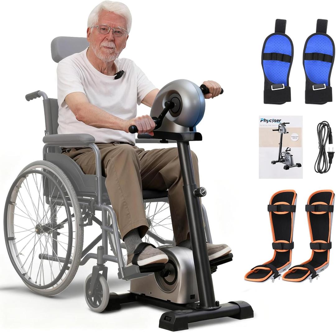 Phyciser Motorized Exercise Bike for Physical Therapy with Leg Support & Stroke Hand Brace - Arm Leg Pedal Exerciser|Rehabilitation Equipment |Assists Legs, Knees, Feet and Arms|Seniors & Disabled