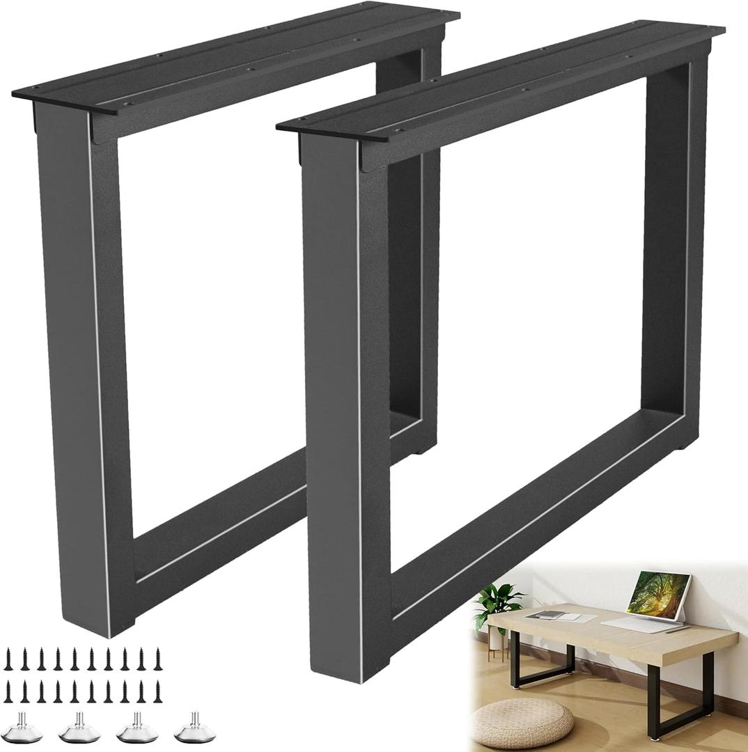 Metal Table Legs 16'' Hight 17.7'' Wide Heavy Duty Furniture Legs, Modern Desk Feets with Adjustable Protector Feet for Bench, Coffee End & Side Table (Rectangle Shape, 2pcs)-Black