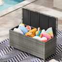 125 Gallon Large Deck Box Waterproof PE Rattan Outdoor Storage Box with Handles and Wheels, Storage Bin for Garden, Balcony, Porch, Pool, Yard