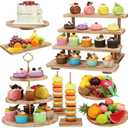 HEYTIMI 8 PCS Rustic Wooden Cake Stands Set Tiered Display Dessert Serving Tower Farmhouse Cupcakes Stand Set with Donut Trays for Weddings, Baby Showers Tea Parties