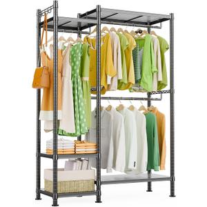 LEHOM G3 Garment Rack Heavy Duty Clothes Rack for Hanging Clothes, Freestanding Portable Wire Clothing Rack with Shelves, DIY Hanging Clothes Racks for Bedroom
