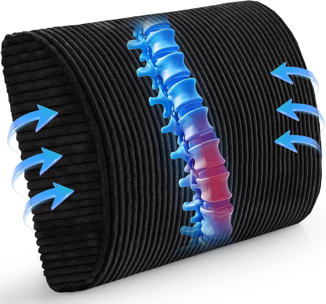 Lumbar Support Pillow for Recliner Chair/Accent Chair/Couch, Extra Large Memory Foam Back Support Cushion for Elderly, Recliner Cushions for Back Rest, Pain Relief, Reading, Washable Cover, Black, 20"x16"x5.5"