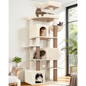 Globlazer 80in Extra Large Cat Tree Tower for Large Adult Cats, Heavy Duty Cat Condo Stand with Oversized Fan-Shaped Perch & 6 Sisal Scratching Posts, S80, Beige