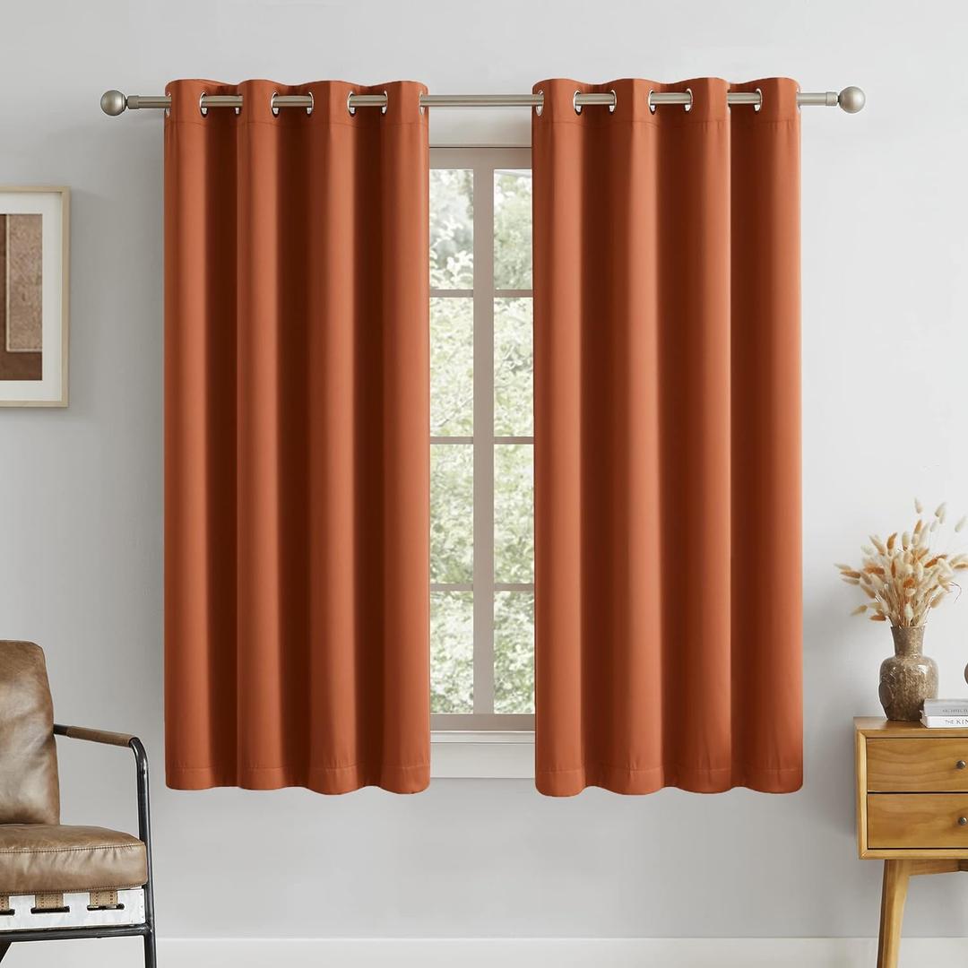 DUALIFE Terracotta Curtains-Rust Blackout Curtains for Small Windows 54 Inch Length Burnt Orange Solid Curtain Panels Thermal Insulated Grommet Short Room Darkening Curtains for Bedroom (52"W x 54"L (Pack of 2))