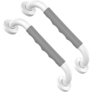 12 Inch Shower Grab Bar 2 Pack, Munzong White Stainless Steel Bathroom Grab Bar w/Anti Slip Gray Rubber Grip, Bathroom Balance Bar,Safety Handrail Support,Handicap Elderly Senior Assist Bath Handle (12IN, White-Gray Rubber-2P)