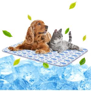 NWK Pet Cooling Mat Ice Silk Mat for Dogs & Cats Portable & Washable Pet Cooling Blanket, Car Seats, Beds for Summer (Large (39'' x 27.5'' x 0.3''), Purple Fish)