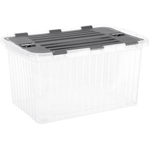Superio Storage Box with Hinged Lids, Plastic Container Bins for Organizing with Attached Lid, Stackable Crates, BPA Free, Organizers for Home, 35 Quart (Clear with Grey Lids, 20.25"x14"x10.5")