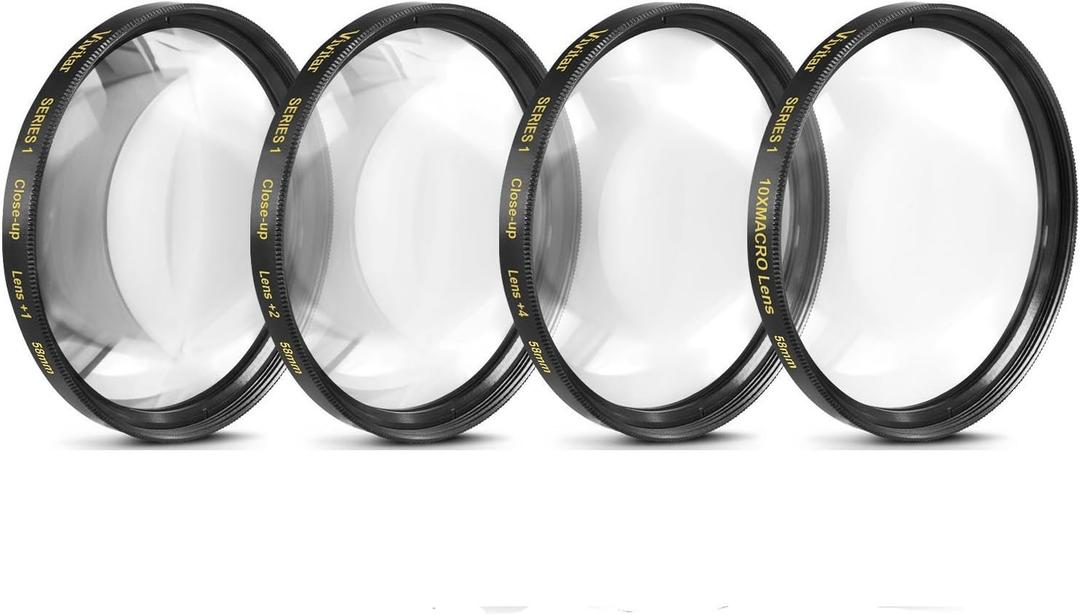 58mm Close-Up Filter Set (+1, +2, +4 and +10 Diopters) Magnificatoin Kit for Select Canon, Nikon, Sony, FujiFilm, Olympus, Pentax, Sigma, Tamron Digital Cameras and Camcorders