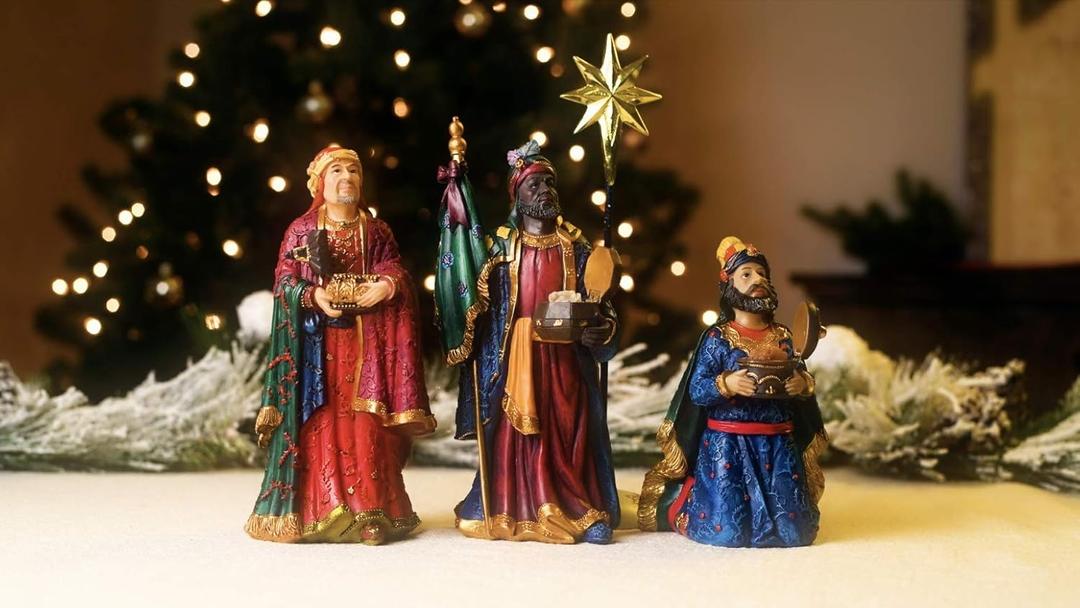 Three Kings Gifts Following the Star Wise Men, Magi with Christmas Star Polystone, Flat Bottom Base for Stability, Home Decorating Nativity Scene Sets & Figures, 4-Pieces, For 12 inch Scale Collection