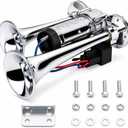 600DB Super Loud Dual Electric Air Horns Kit for Vehicles - With Compressor, Applicable for Cars, SUVs, Trucks, Boats (Sliver) (Silver)