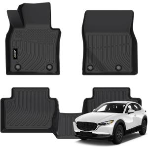 Jenofa-Car Floor Mats for Mazda CX-30 2020-2026 (Only AWD) All Weather Mats Automotive Floor Liner Custom Non-Slip Waterproof Car Mat for 2025 CX30 Accessories Black 1st 2nd Row 3 Piece