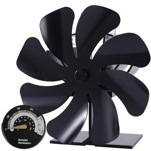 Tomersun Wood Stove Fan 8 Blade Heat Powered, Woodburner Fireplace Fan for Wood Burner/Burning/Stoves, with Thermometer