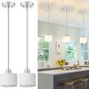 Milk Glass Pendant Lights Kitchen Island 2 Pack, Modern Brushed Nickel Hanging Light Fixtures with Rods, Mini Kitchen Pendant Lighting Over Island for Sink Bathroom, OS-YQ8153-2PBN