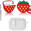 3 in 1 Compatible with Apple Airpods Pro(2nd/1st Generation) Protective Funny Cute Case Cover with Cleaner Kit & Keychain (3D Strawberry)