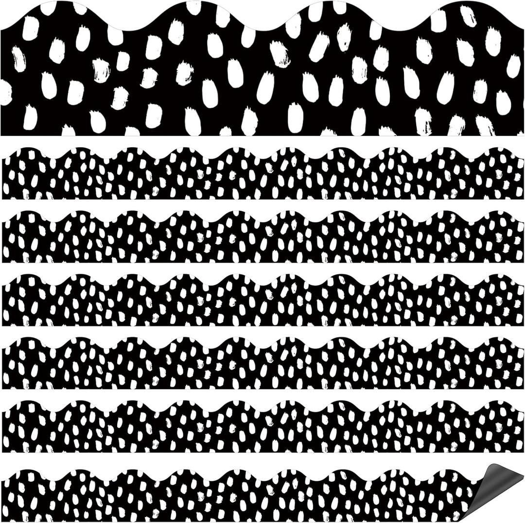 48 Pcs White Painted Dots Magnetic Bulletin Board Borders Magnetic Borders for Classroom Whiteboard Chalkboard Classroom Borders Bulletin Board Trim for School Classroom Offices Decorations