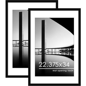 PEALSN 22.375 x 34 Poster Frame Set of 1, Display Pictures 20 x 30 with Mat or 22.375 x 34 without Mat, Poster Frames 22.375 x 34 inches for Wall Mounting Display, Black