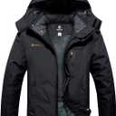 GEMYSE Men's Ski Snow Jacket Warm Winter Waterproof Coat Snowboard Rain Jacket Hooded Windproof Windbreaker (XX-Large, Black)
