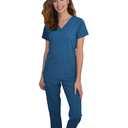 Green Town Scrubs for Women Scrub Set - V-Neck Top and Straight Leg Pant, 5 Pockets, Easy Care-Caribbean-Small