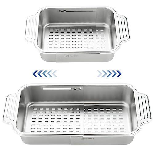pollock 4 In 1 Collapsible Sink Colander for Kitchen Food Grade 304 Stainless Steel Over the Strainer Extend Drain Basket Washing Vegetable Fruits,Dishes