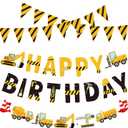 Construction Birthday Banners Vehicle Truck Paper Garlands Construction Pennant Flags Bunting Banners Happy Birthday Party Decor for Boys Construction Theme Birthday Party Decorations, Set of 5