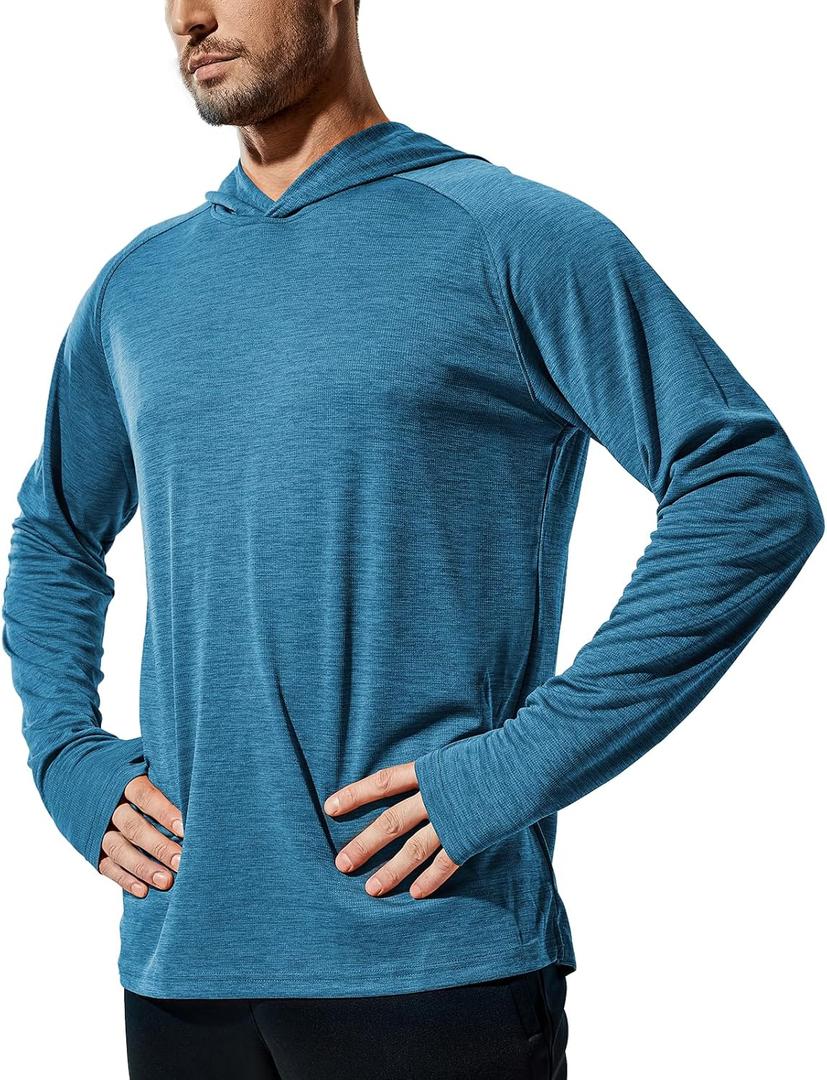 MIER Men's UPF 50+ Sun Protection Hoodie Long Sleeve SPF Fishing Hiking Running Thumbhole Shirts Hooded Quick Dry Lightweight (Brilliant Blue - With Hood) L