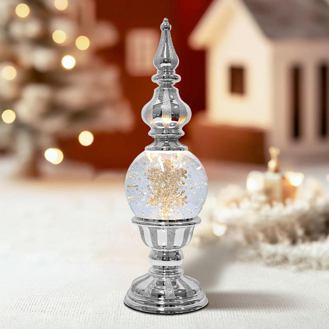 Christmas Snow Globe Lantern Snowflake Water Glittering Globe with 6H Timer Function Christmas Snow Globes 3 AA Battery Operated for Christmas Festival Decorations Gifts (Snowflake)