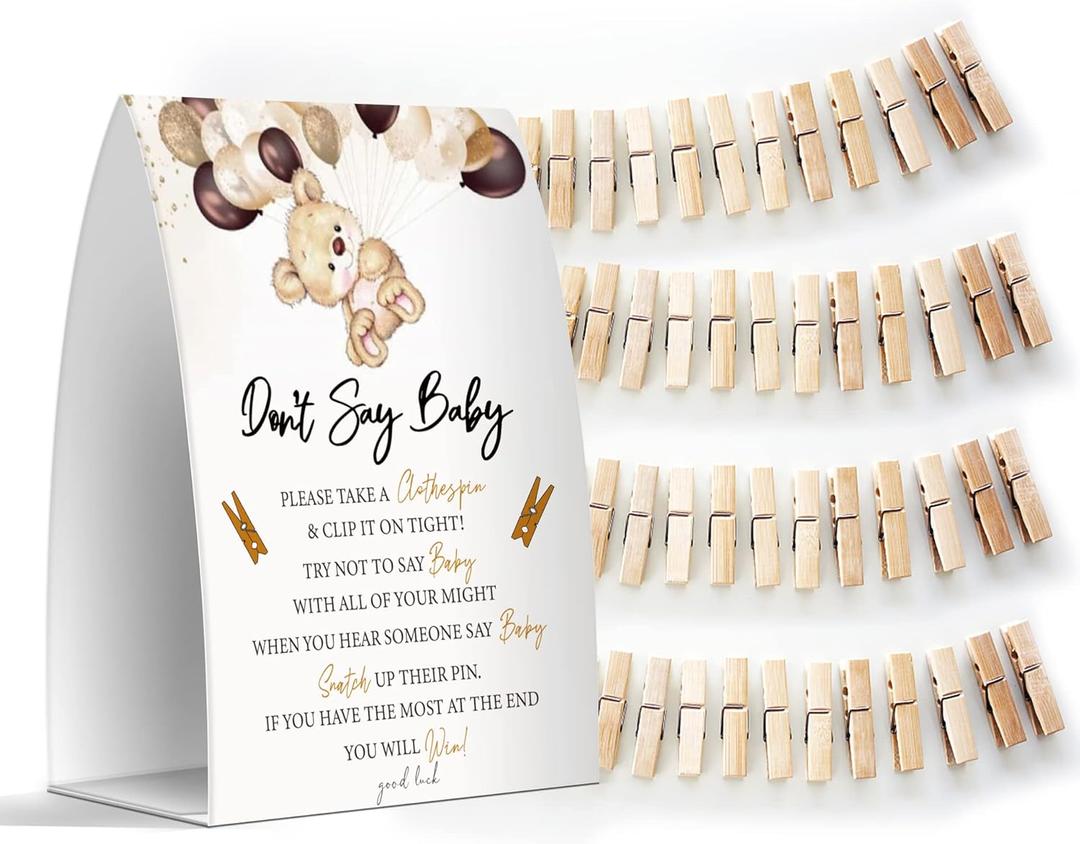 Gerrii Blue and Green Tartan Plaid Baby Shower Game Don't Say Baby Clothespin Game One 5x7 Sign and 20 Mini Plaid Clothespins Gender Neutral Decoration