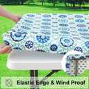 misaya Rectangle Vinyl Tablecloth, Fitted Table Cover, 100% Waterproof, Elastic Edge, Flannel Backing, Table Cloth Fit 6 Foot Folding Tables for Camping, Picnic, Outdoor (Navy Mandala, 30x72 inch)