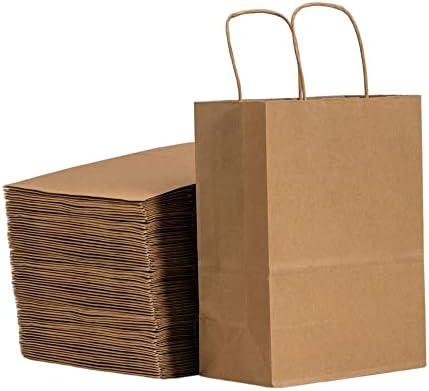 Brown Kraft Paper Bags with Handles Bulk, 5.9"x3.2"x8.3" 100Pcs Paper Gift Bags with Handles Bulk, Paper Shopping Bags, Kraft Bags