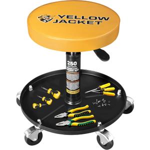 YELLOW JACKET Rolling Mechanic Stool with Wheels Pneumatic Garage Shop Seat Adjustable Height Roller Mechanics Creeper Chair with Tool Tray for Auto Repair