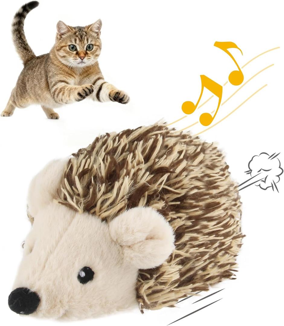 Gigwi Interactive Moving Cat Toy, Automatic Squeaky Cat Toy Hedgehog Design for Indoor Self Play, Upgraded 500mAh USB Rechargeable Electronic Pet Chase Toy for Exercise Updated USB Rechargeable Hedgehog