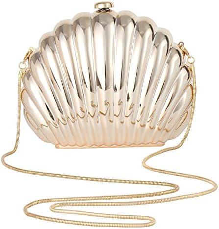 Quniko Women Evening Bag Acrylic Clutch Purse Shell Shape Shoulder Cross-body Chain Box Bag