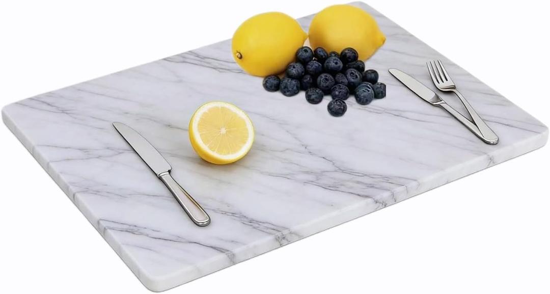 16x12 Inch Carrara Marble Cutting Board for Kitchen, Marble Pastry Slab, White Stone Cutting Board for Dough Kneading, Baking, Rolling, Cheese, White
