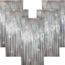 5 Pack 3.28ft x 6.56ft Glitter Silver Tinsel Foil Fringe Curtains, Photo Booth Backdrop Party Decorations for Birthday Wedding Engagement Baby Shower Graduation Bachelorette New Years