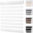 Joydeco Cordless Zebra Blinds for Windows, Dual Layer Light Control Window Blinds with Light-Proof Aluminum Cover, Free-Stop Roller Shades for Home & Office (White,58" W x 75" H)