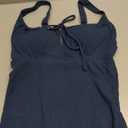 Aleumdr Textured Tummy Control Swimsuits for Women Tie Knot One Piece Bathing Suit Drawstring Slimming Vintage Swimwear Sail Blue Large