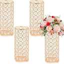 Elegant Crystal Column Vase/Candle Holder, Cylinder Flower Display Tabletop Centerpiece for Weddings & Home Decor (4, Gold)
