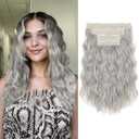 REECHO Clip in Hair Extensions, 4PCS 14" Short Wavy Hair Extensions Invisible Lace Weft Natural Soft Hairpieces for Women Silver Grey