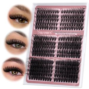 Yawamica Cat Eye Lash Clusters Fluffier Cluster Eyelash Extensions Wispy Individual Lashes Premade Eyelash Clusters Left Right Cluster Lashes 60D 80D 100D Volume 300pcs Eye Lashes Clusters DIY Lash